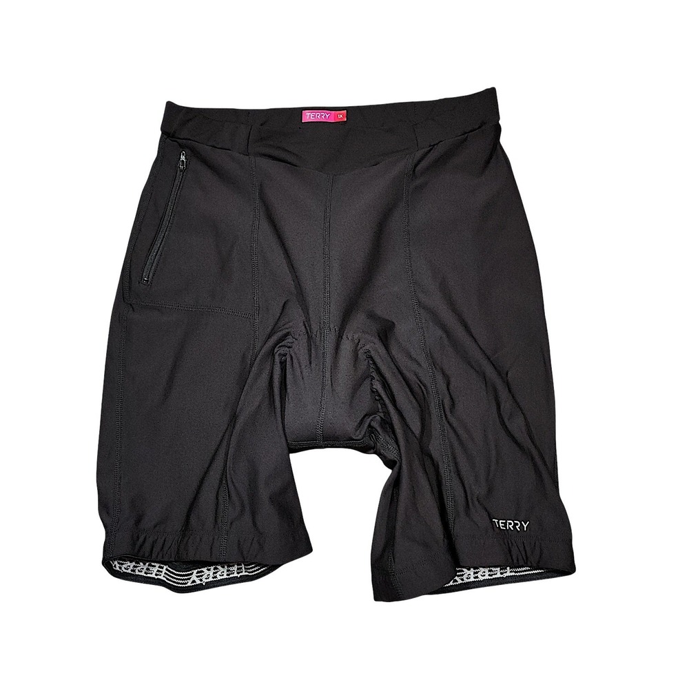 Terry Cycling Shorts 1X Wom 9" Black Padded Zipper Pocket Biking Performance USA